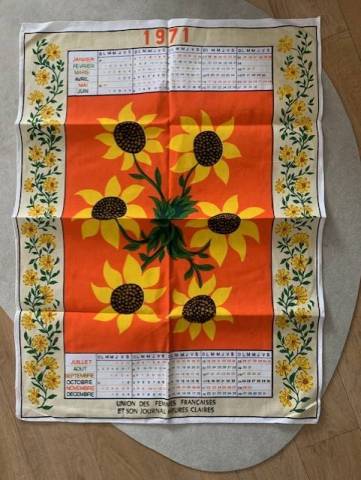 Torchon calendrier 1971 Thme Tournesols